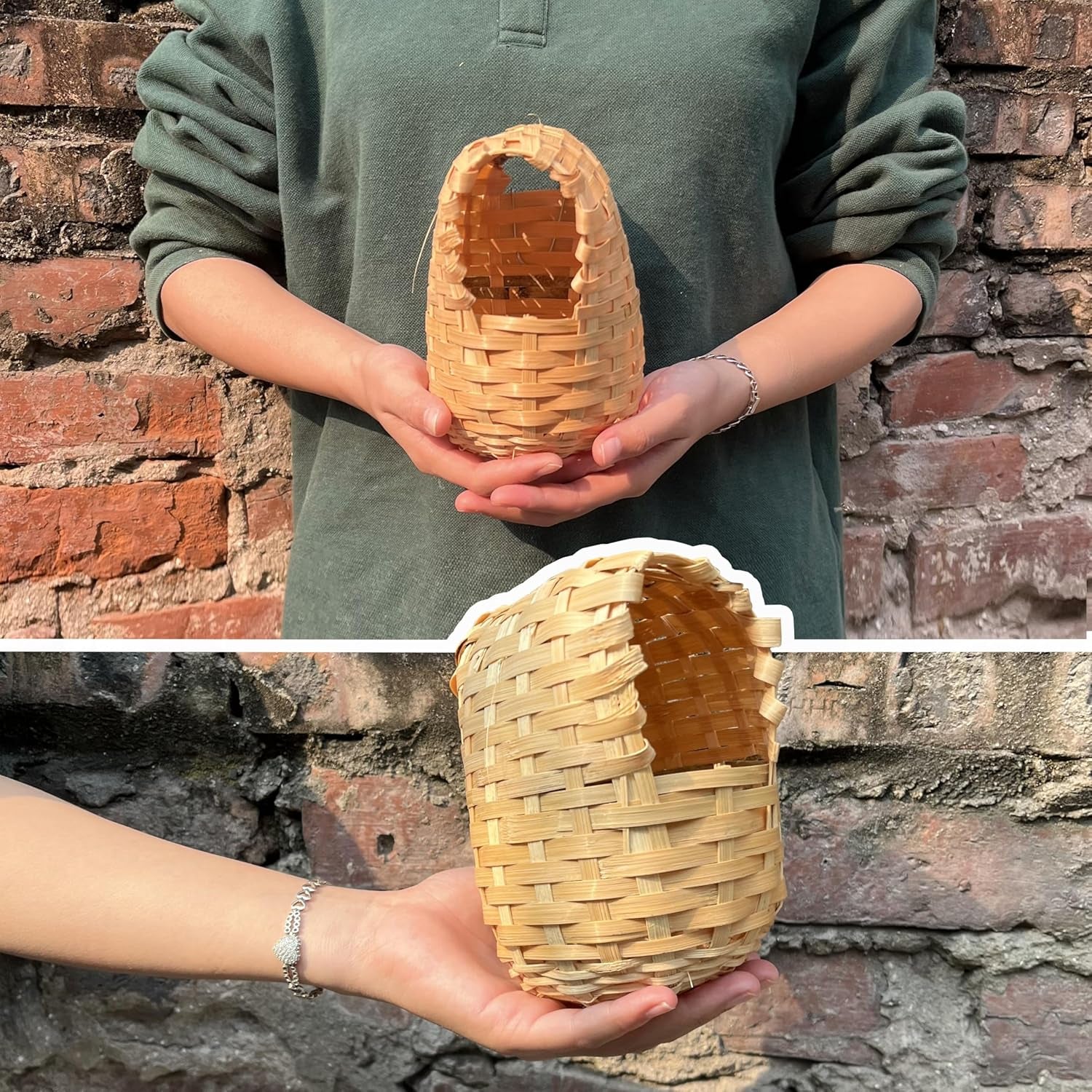 Natural Bird Houses, Bamboo Handmade Bird House, Finch Hideout Cage, Hut Toy Shelter for Outdoor