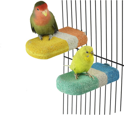 2 Pcs Bird Beak Grinding Calcium Stone Perches,Cockatiels Cage Stand Platform Parakeets Chicken Foot Claws Trimmer Parrot Natural Chewing Toys for Small Medium Birds Budgies Conures Rats