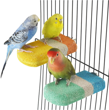 2 Pcs Bird Beak Grinding Calcium Stone Perches,Cockatiels Cage Stand Platform Parakeets Chicken Foot Claws Trimmer Parrot Natural Chewing Toys for Small Medium Birds Budgies Conures Rats