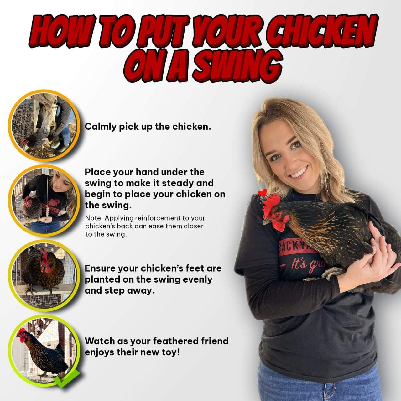 Chicken Swing Toy for Coop Handmade in USA!!! Natural Safe Wooden Accessories Large Durable Perch Ladder for Poultry Run Rooster Hens Chicks Pet Parrots Macaw Entertainment Stress Relief for Birds