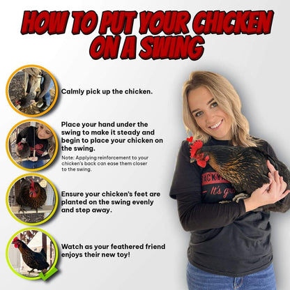 Chicken Swing Toy for Coop Handmade in USA!!! Natural Safe Wooden Accessories Large Durable Perch Ladder for Poultry Run Rooster Hens Chicks Pet Parrots Macaw Entertainment Stress Relief for Birds