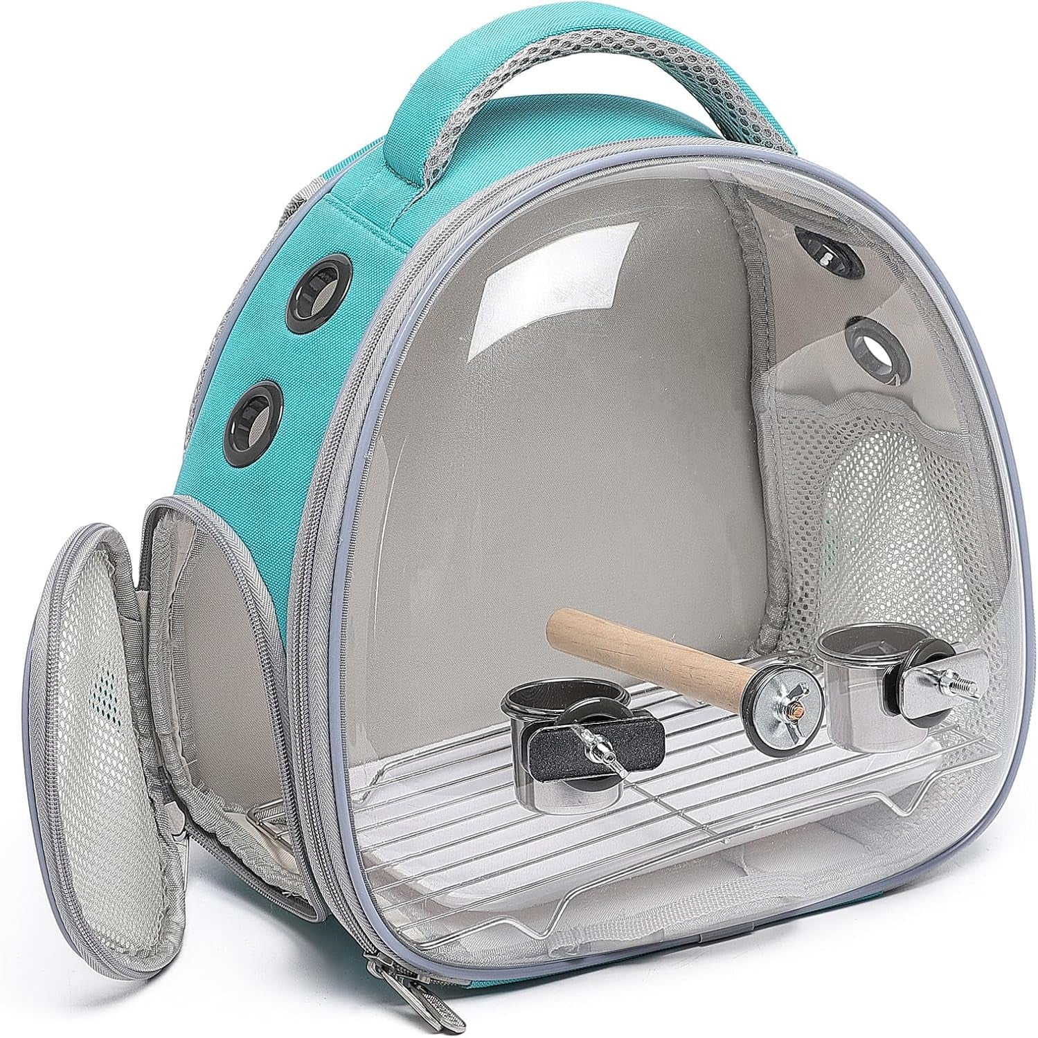 Portable Travel Pet Backpack Carrier Hamster Bag Guinea Pig Bird Small Dog Cat Turtle Carrier Rabbit Cage Squirrel Bearded Dragon Breathable Hangbag (Green+Accessories)