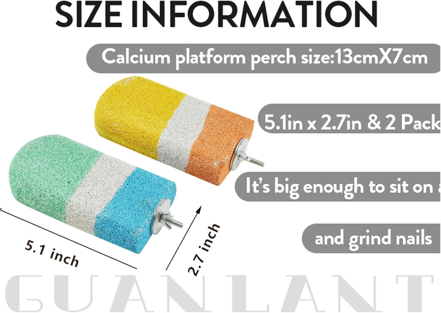 2 Pcs Bird Beak Grinding Calcium Stone Perches,Cockatiels Cage Stand Platform Parakeets Chicken Foot Claws Trimmer Parrot Natural Chewing Toys for Small Medium Birds Budgies Conures Rats