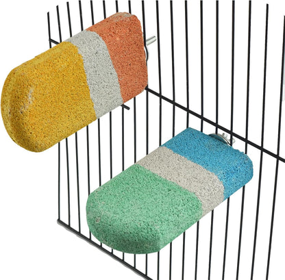 2 Pcs Bird Beak Grinding Calcium Stone Perches,Cockatiels Cage Stand Platform Parakeets Chicken Foot Claws Trimmer Parrot Natural Chewing Toys for Small Medium Birds Budgies Conures Rats