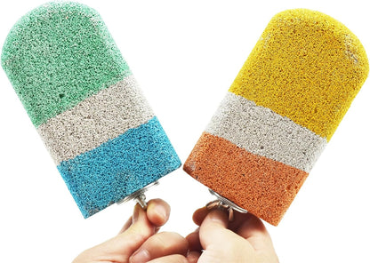 2 Pcs Bird Beak Grinding Calcium Stone Perches,Cockatiels Cage Stand Platform Parakeets Chicken Foot Claws Trimmer Parrot Natural Chewing Toys for Small Medium Birds Budgies Conures Rats