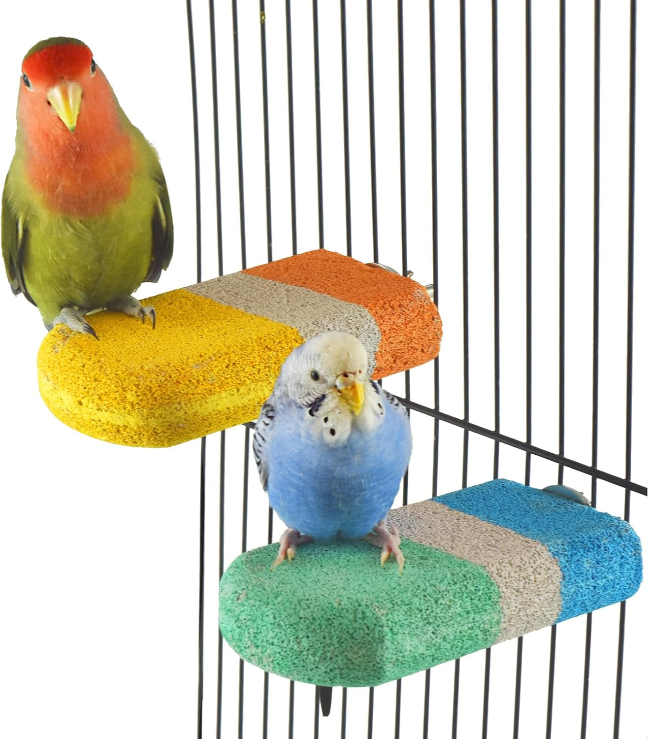 2 Pcs Bird Beak Grinding Calcium Stone Perches,Cockatiels Cage Stand Platform Parakeets Chicken Foot Claws Trimmer Parrot Natural Chewing Toys for Small Medium Birds Budgies Conures Rats