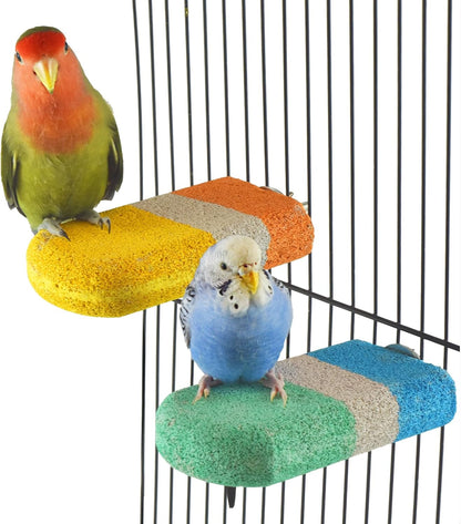 2 Pcs Bird Beak Grinding Calcium Stone Perches,Cockatiels Cage Stand Platform Parakeets Chicken Foot Claws Trimmer Parrot Natural Chewing Toys for Small Medium Birds Budgies Conures Rats