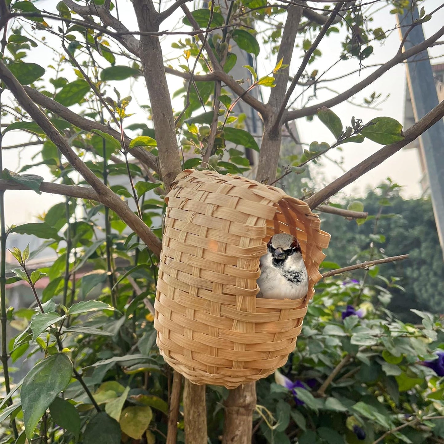 Natural Bird Houses, Bamboo Handmade Bird House, Finch Hideout Cage, Hut Toy Shelter for Outdoor