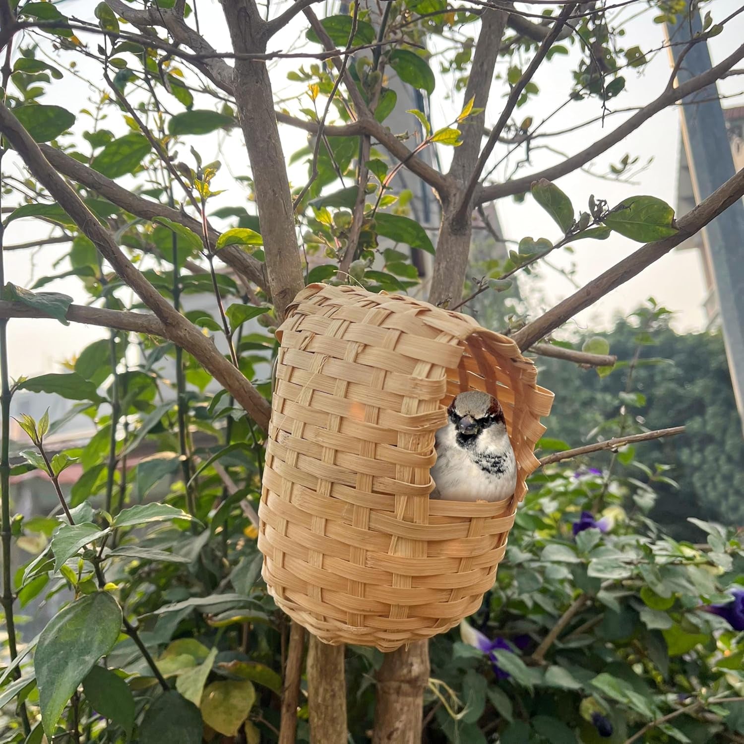 Natural Bird Houses, Bamboo Handmade Bird House, Finch Hideout Cage, Hut Toy Shelter for Outdoor