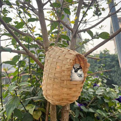 Natural Bird Houses, Bamboo Handmade Bird House, Finch Hideout Cage, Hut Toy Shelter for Outdoor