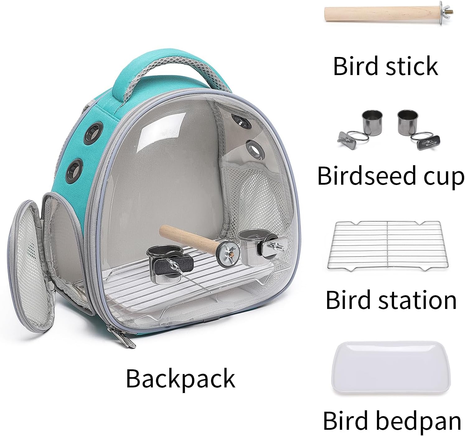 Portable Travel Pet Backpack Carrier Hamster Bag Guinea Pig Bird Small Dog Cat Turtle Carrier Rabbit Cage Squirrel Bearded Dragon Breathable Hangbag (Green+Accessories)