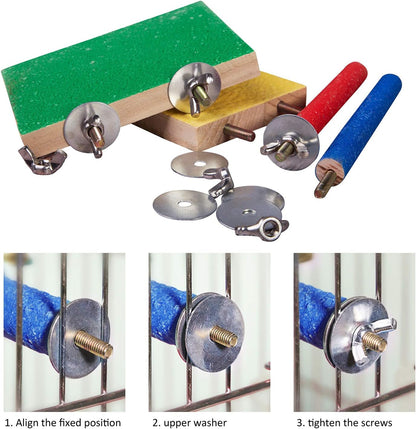 4 PCS Bird Perch Stand Toy, Wood Parrot Perch Stand Platform Paw Grinding Stick, Cage Accessories Exercise Toys Budgies Parakeet Cockatiel Conure Hamster Gerbil Rat Mouse