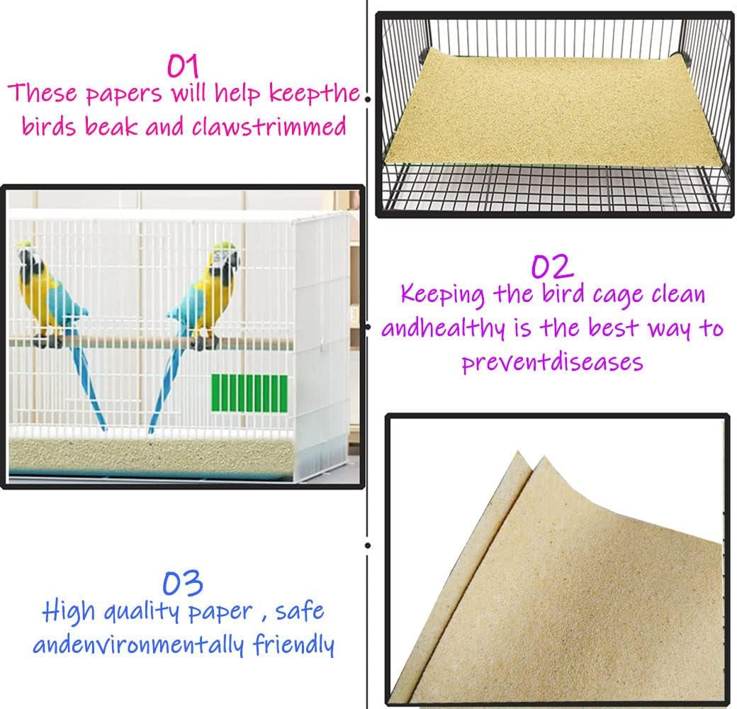40PCS Gravel Liner Paper for Bird Cage,11X17 in Bird Cage Liner Paper-Gravel Paper Special for Bird Cage in Sea Sand,Parrot Cage Sandpapers Cushion Pad Pet Bedding Accessories (40PCS 11 X 17 Inch)